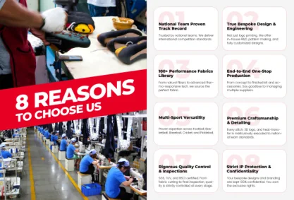 Technician inspecting football teamwear sourcing at a quality desk